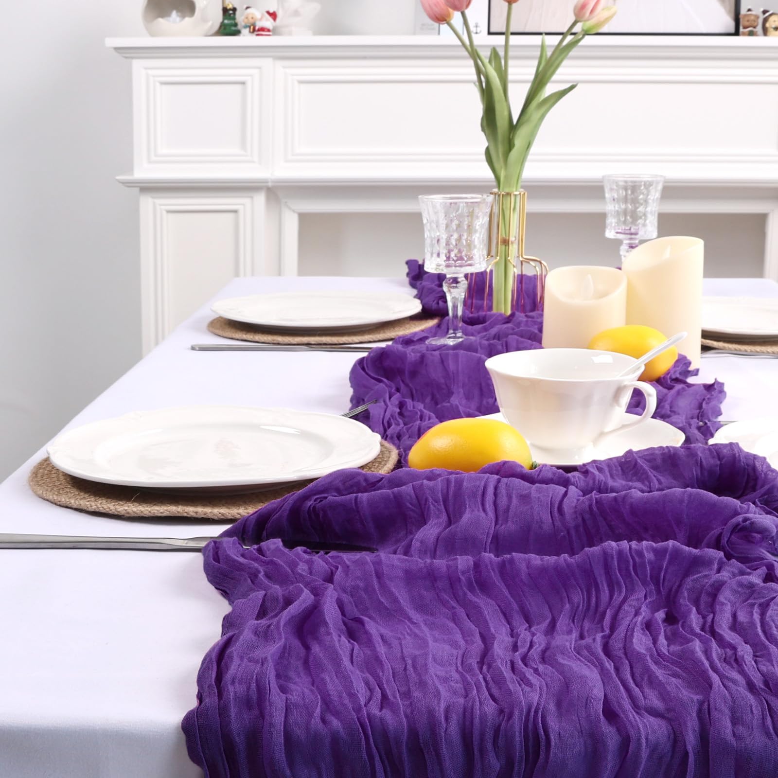 pepmily wrinkled-texture table runner maintains chic look after unfolding.
