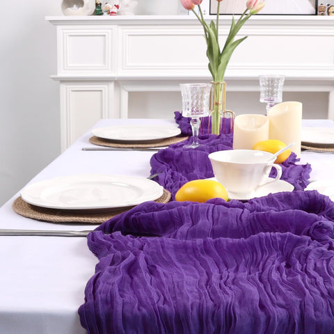 pepmily wrinkled-texture table runner maintains chic look after unfolding.