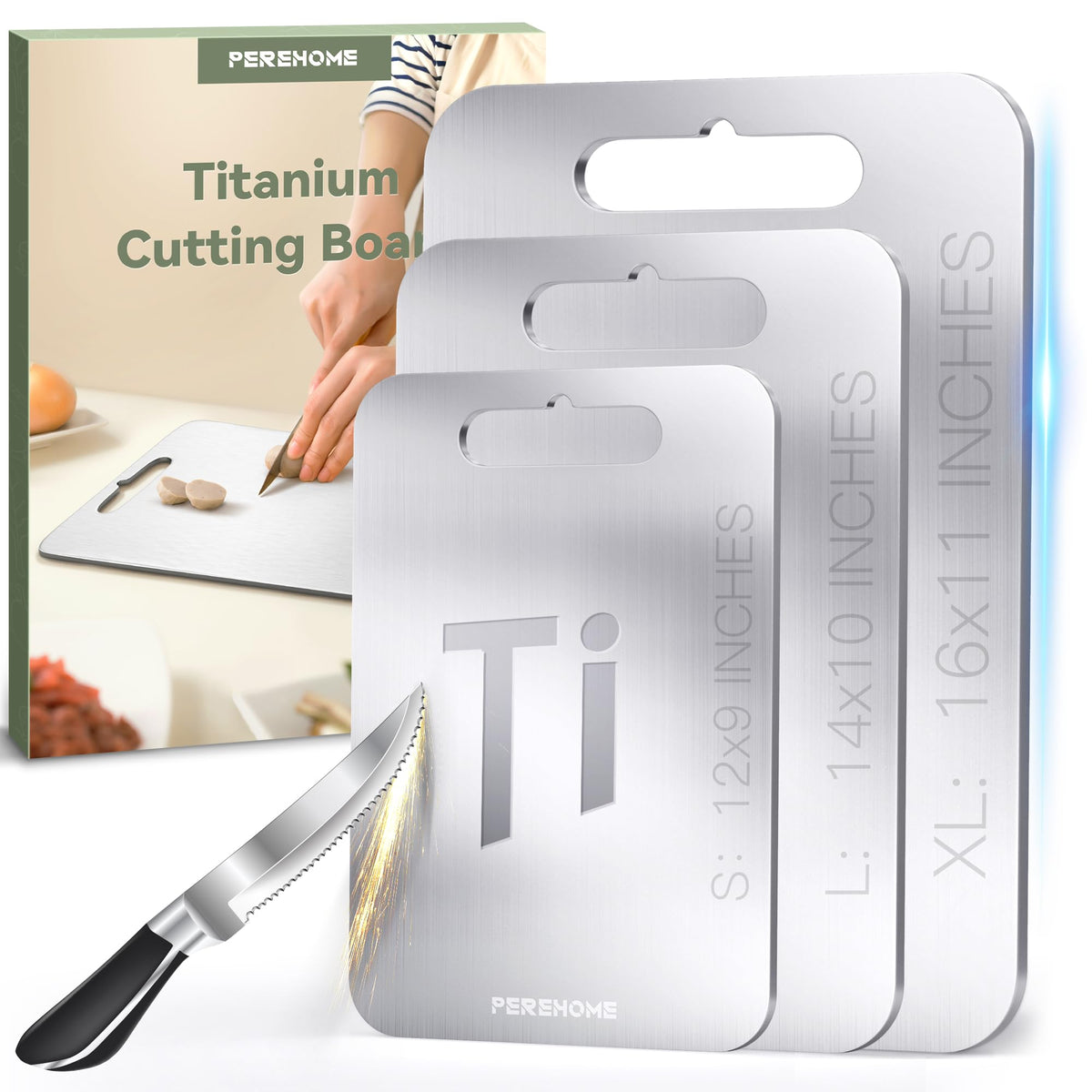 Perehome titanium cutting board 12x9 surface for precise meat prep and easy cleaning.