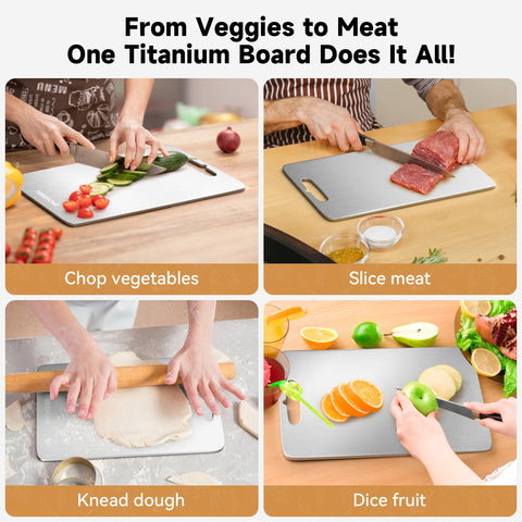 Perehome titanium cutting board 14x10 offers dual surfaces for produce and proteins.