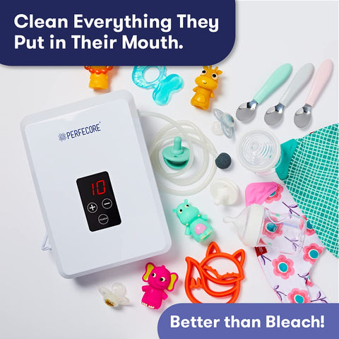 Perfecore ozonator safely cleanses baby toys for peace of mind.
