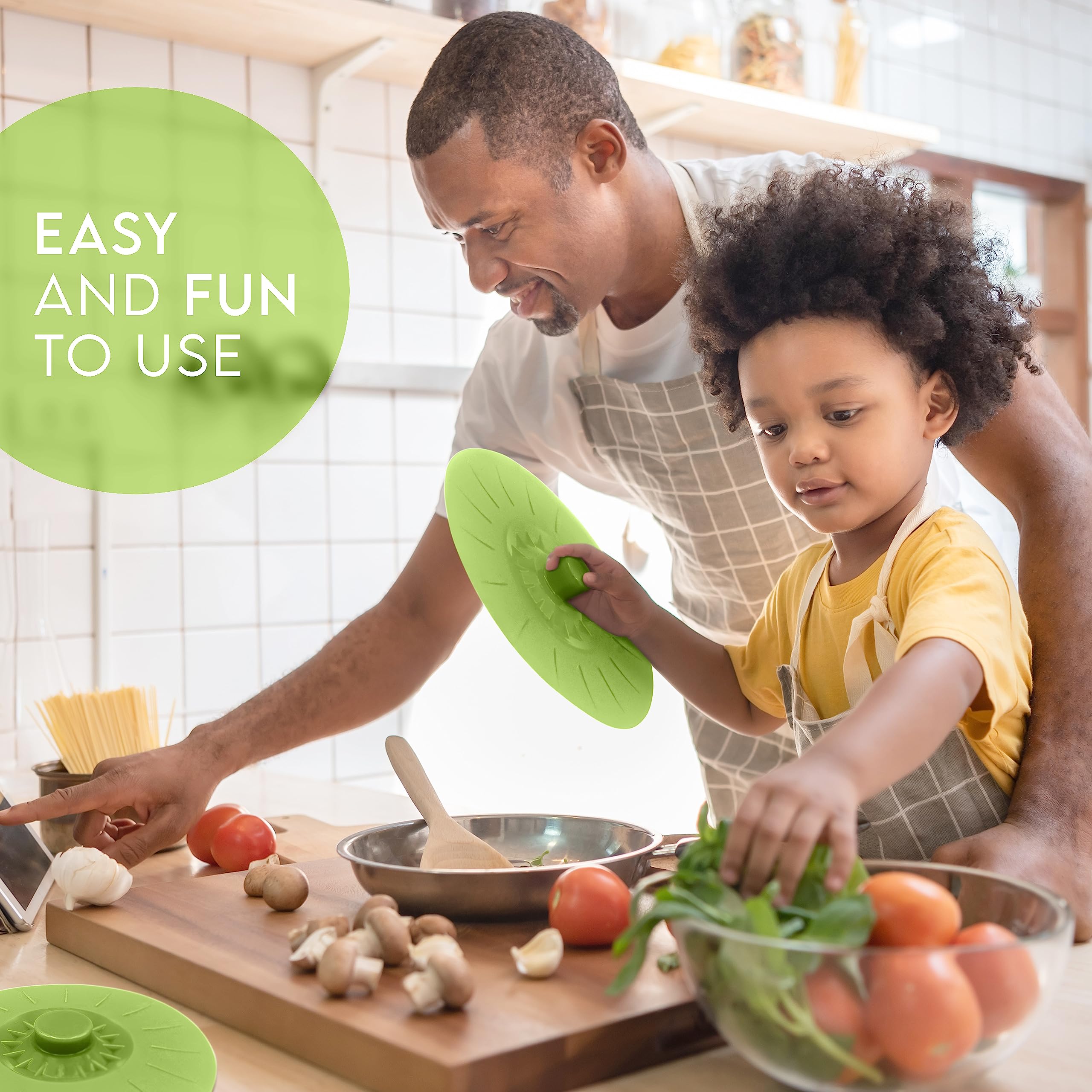 Perfect and Simple silicone lids seal a glass bowl for storage.