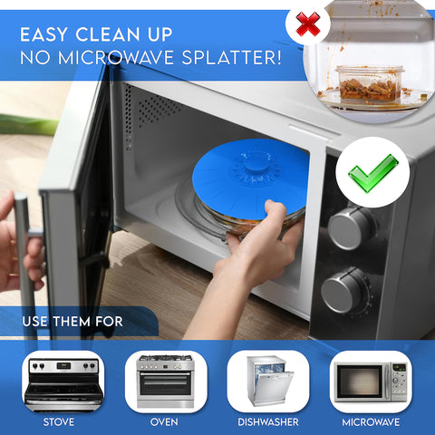 Perfect and Simple blue silicone suction seals securely during microwave cooking.