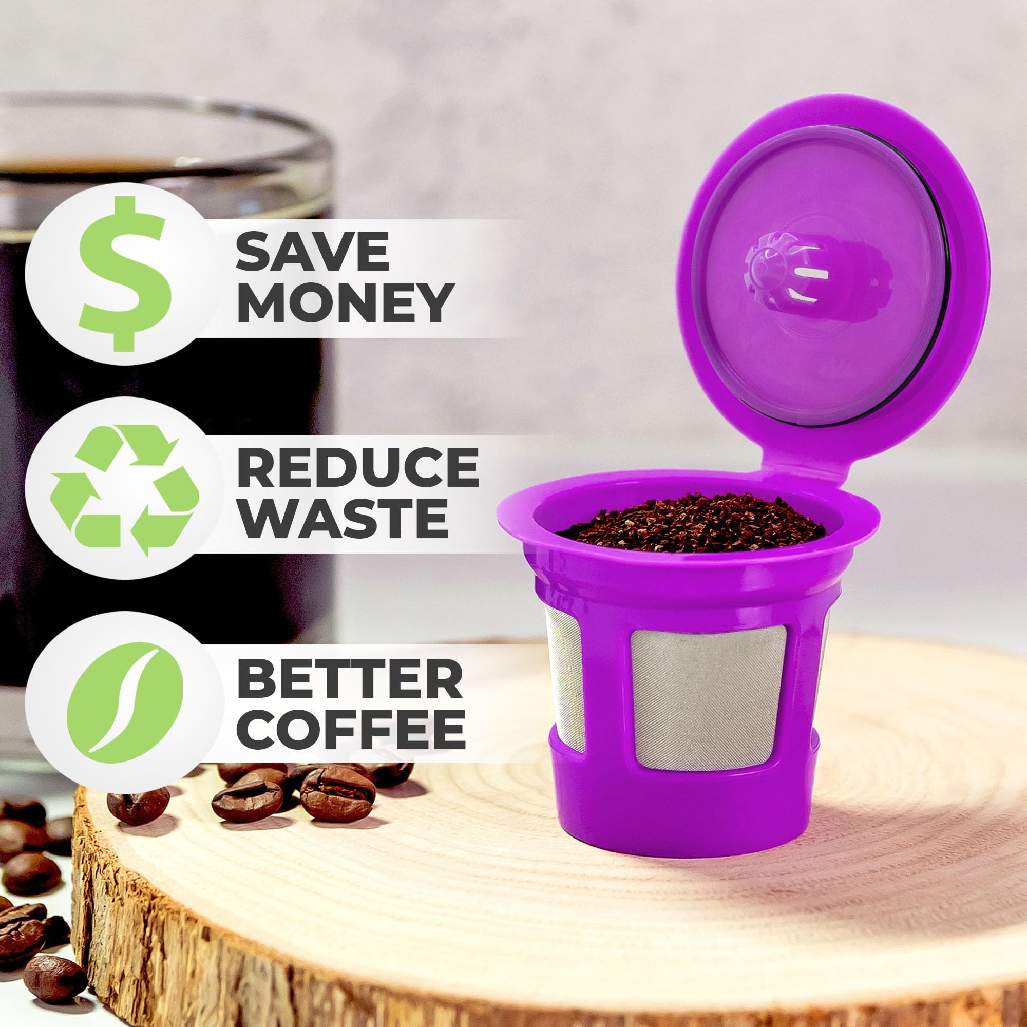 Close-up of Cafe Save reusable filter highlighting durable BPA-free construction.