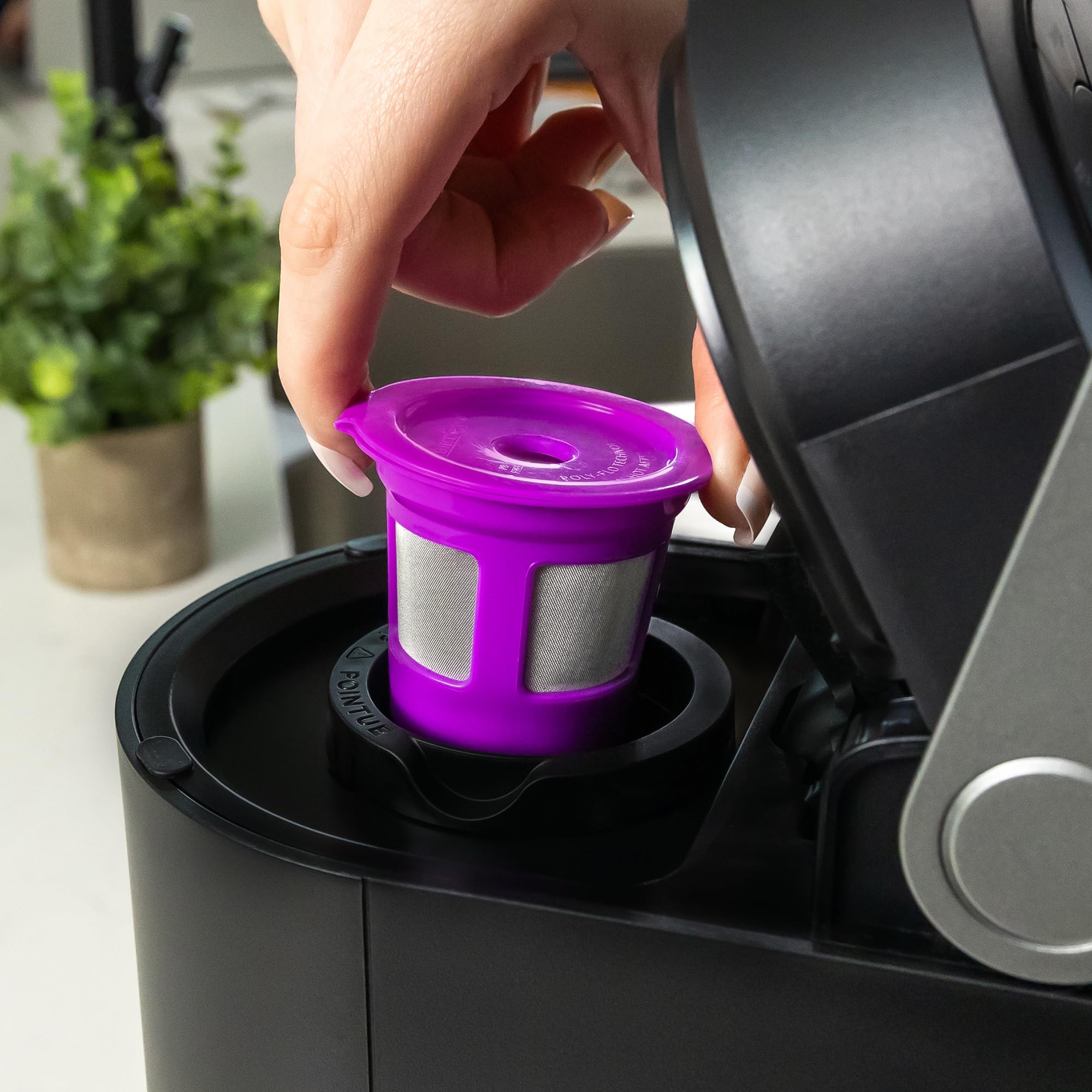 Eco-friendly packaging emphasizing BPA-free, reusable pods.