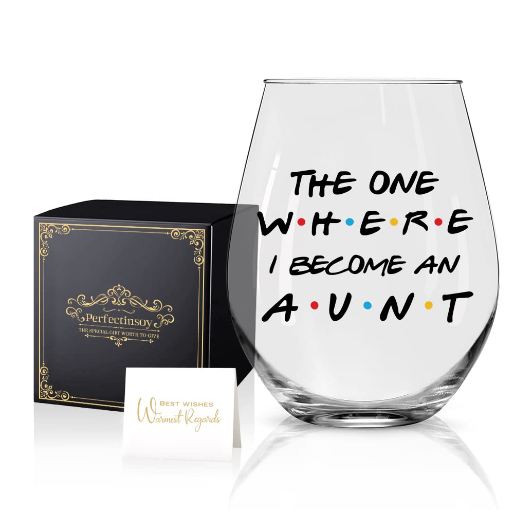 Perfectinsoy Aunt wine glass gift box with stemless design, ideal for gifting.