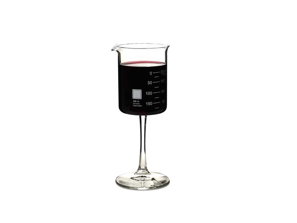 Periodic Tableware lab beaker wine glass with scientific design for elegant wine tasting.