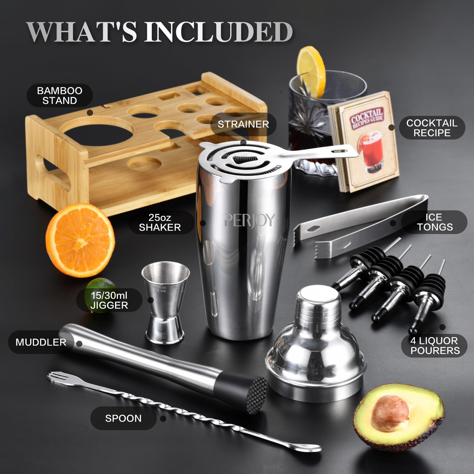 Perjoy 25oz shaker in stainless steel for smooth, leak-free mixing.