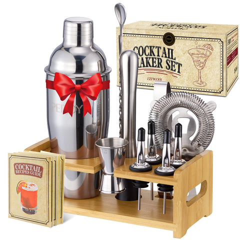 Perjoy cocktail shaker stand with tools, organized for stylish home bartending.