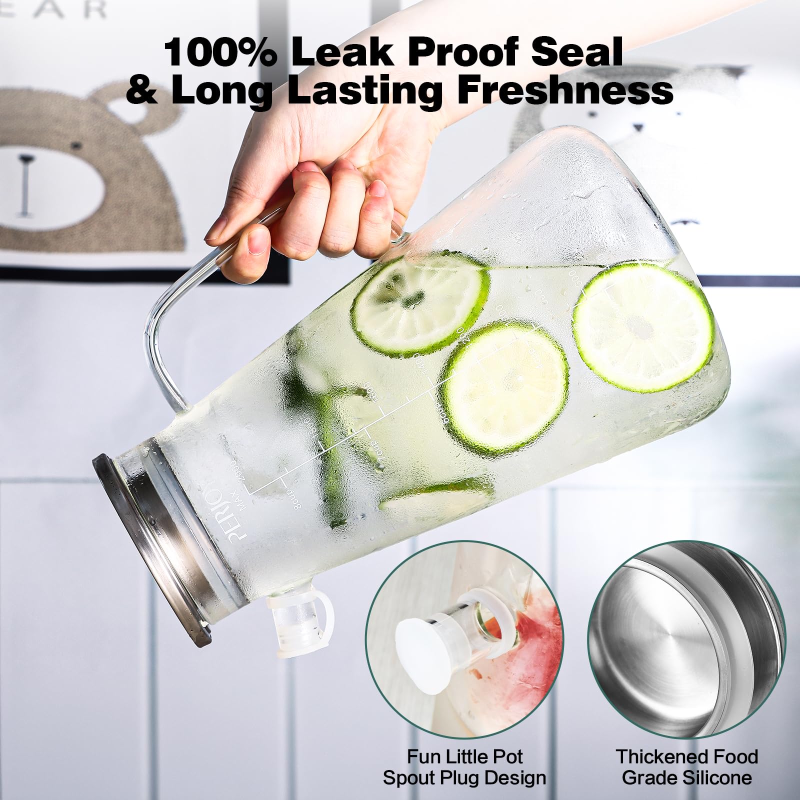 Perjoy glass pitcher wide mouth enables easy filling and thorough cleaning.