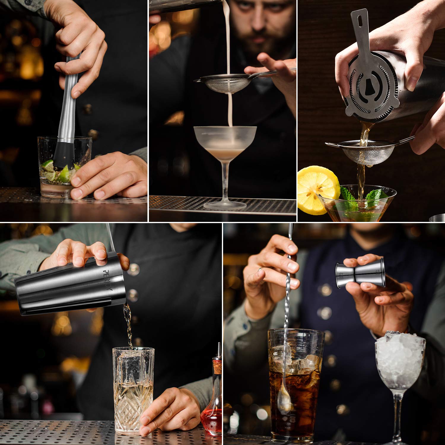 Perjoy tight-fit Boston shakers illustrate leak-free grip for confident shaking