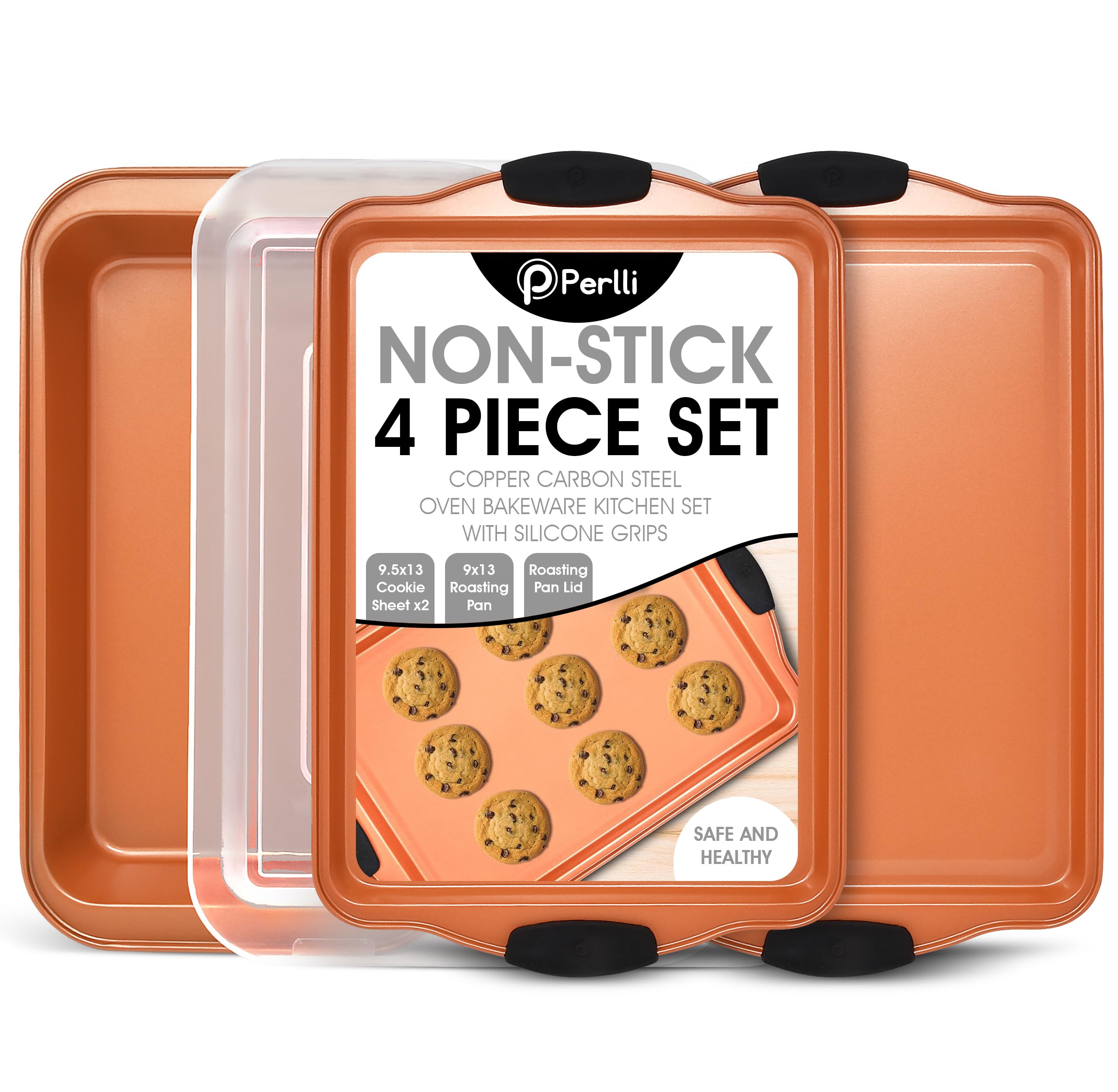 PERLLI bakeware 4-piece copper set for even heating and style.