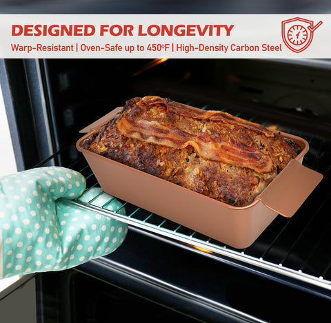 PERLLI meat loaf pan-nonstick-coating highlights effortless release and clean-up.