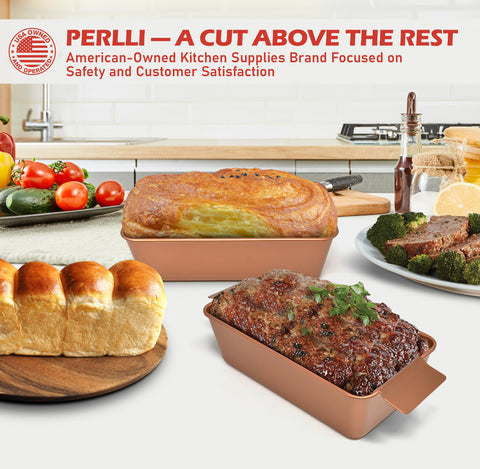 PERLLI meat loaf pan-meal-ready-serving shows plated results straight from oven.