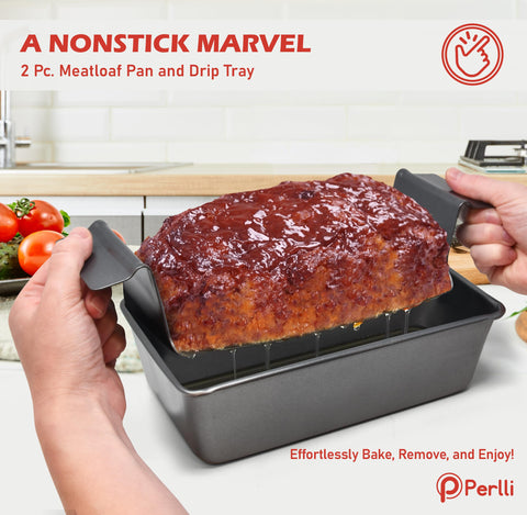 PERLLI meatloaf pan nonstick coating ensures smooth release and minimal sticking.
