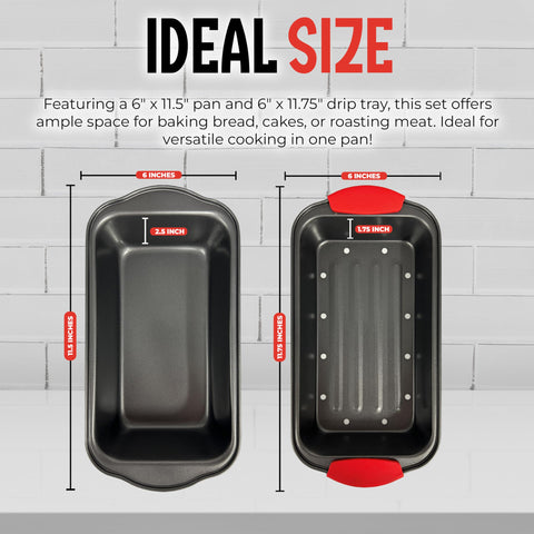 PERLLI meatloaf pan with silicone-grips-red for safe handling and control.
