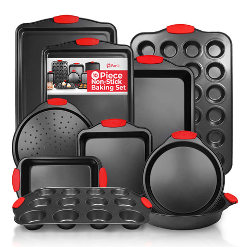 PERLLI 10-piece bakeware set hero shot for easy release and versatility.