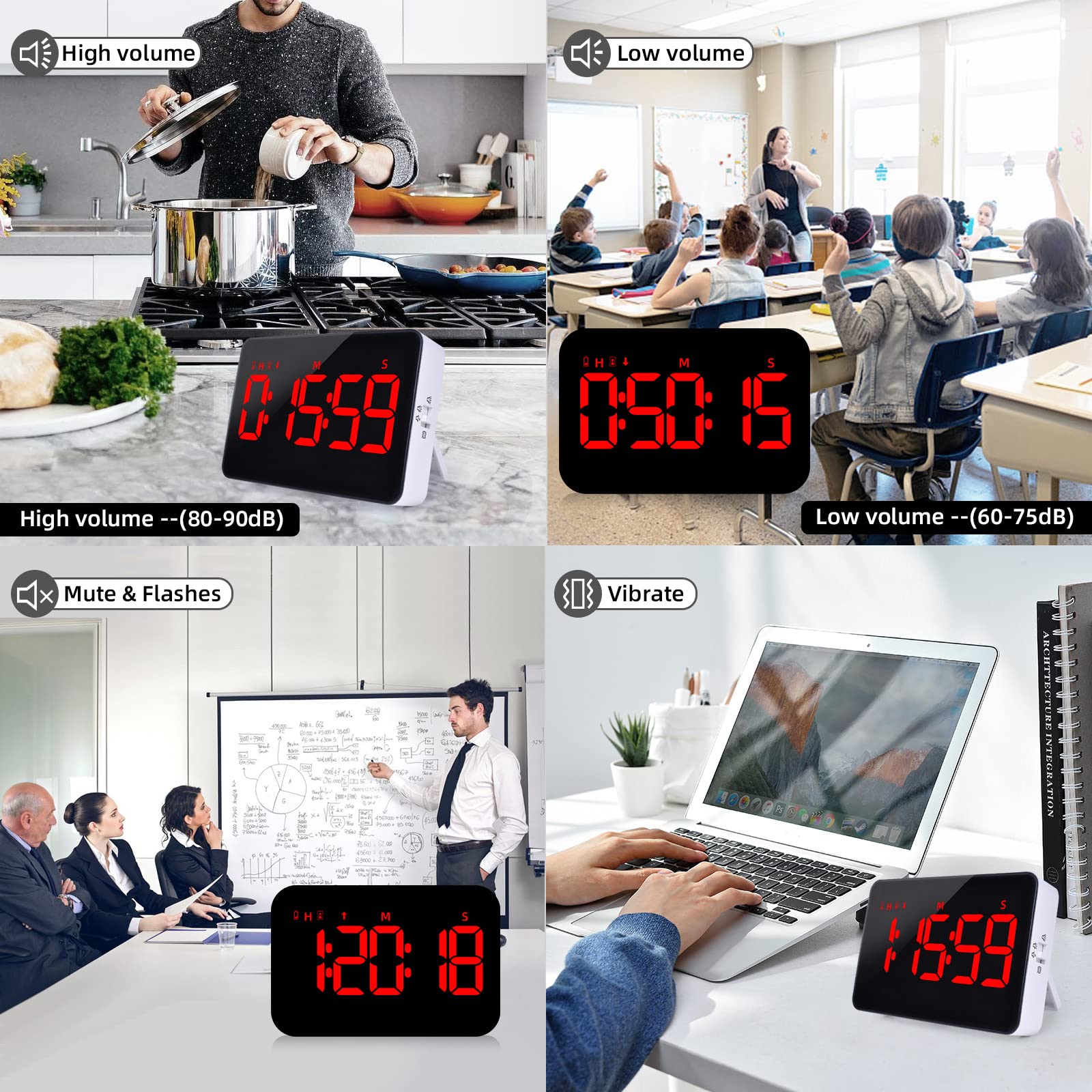 PERSUPER rechargeable timer display with Type-C charging and long screen life.