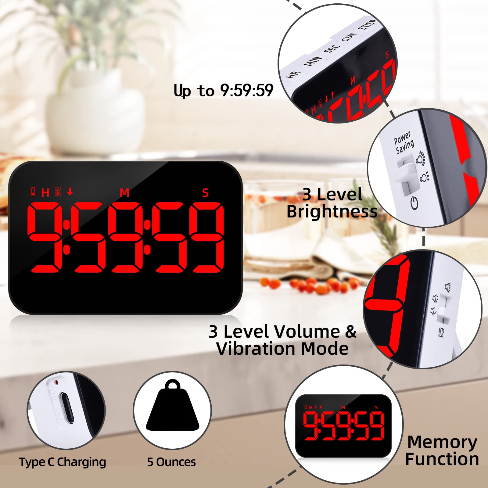PERSUPER timer LED display close-up highlighting brightness levels and readability.