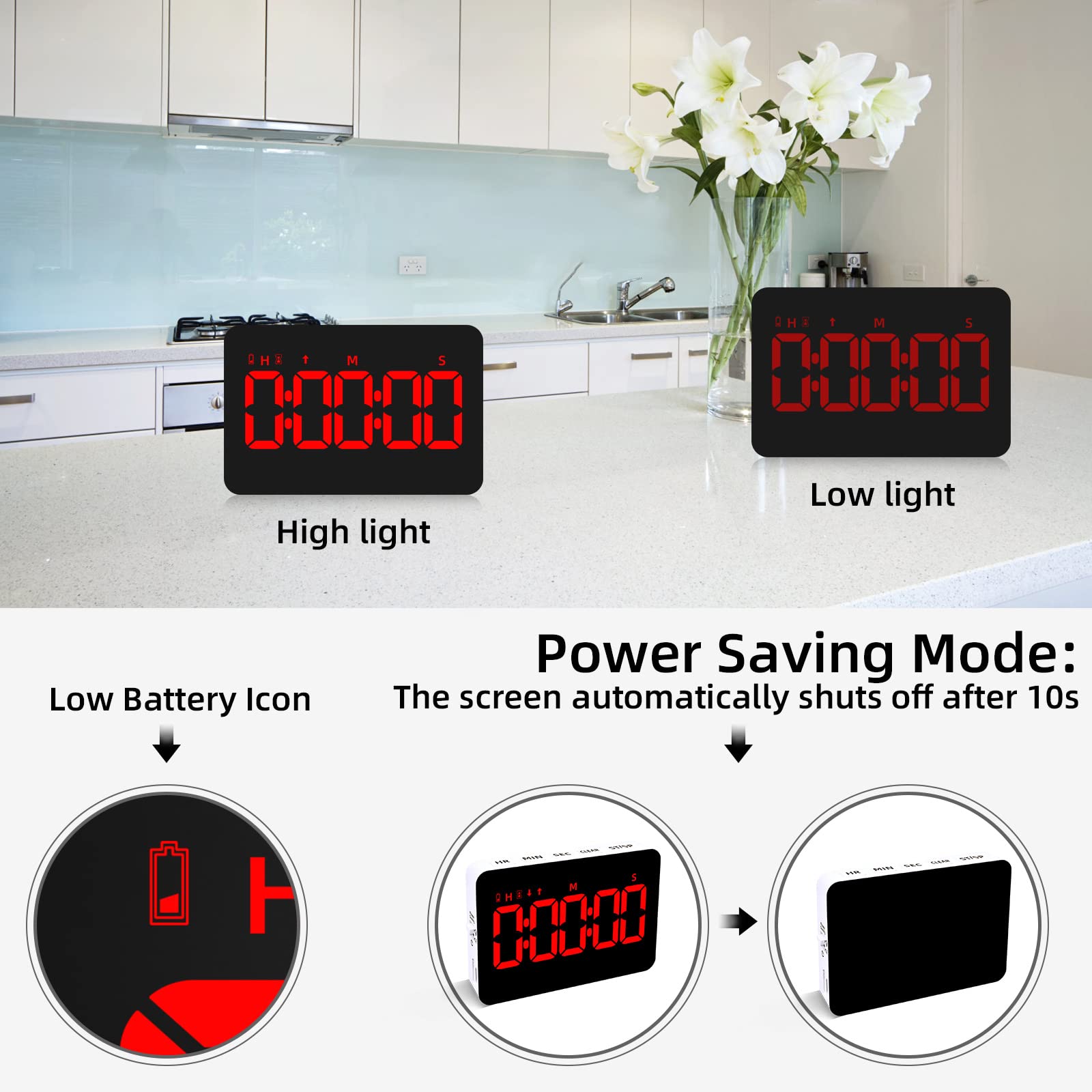 PERSUPER timer hook use-case shows hanging option for desk, shelf, or wall.