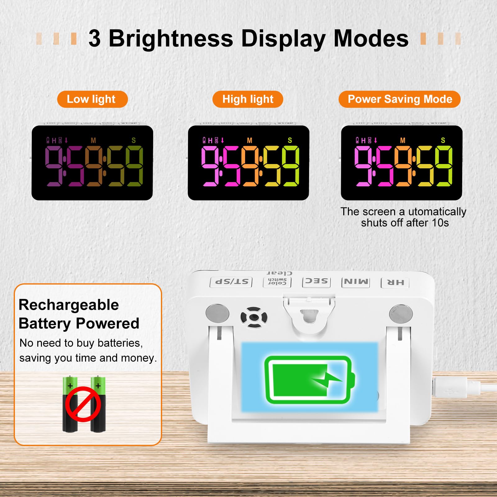 PERSUPER timer showing volume and vibration alert modes for different settings.