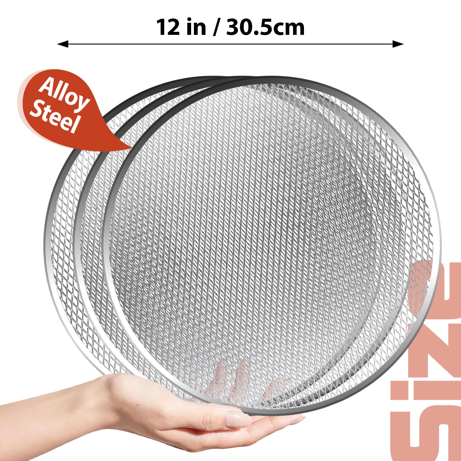 Pesilo 12-inch perforated pizza screen showing airflow for crisper crust