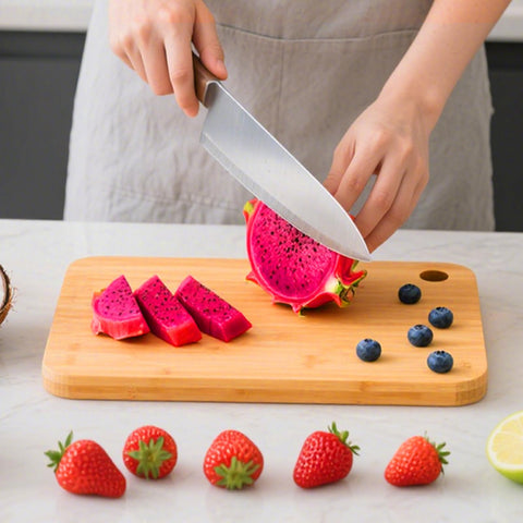 Pesueklns bamboo board with deep juice grooves to prevent spills