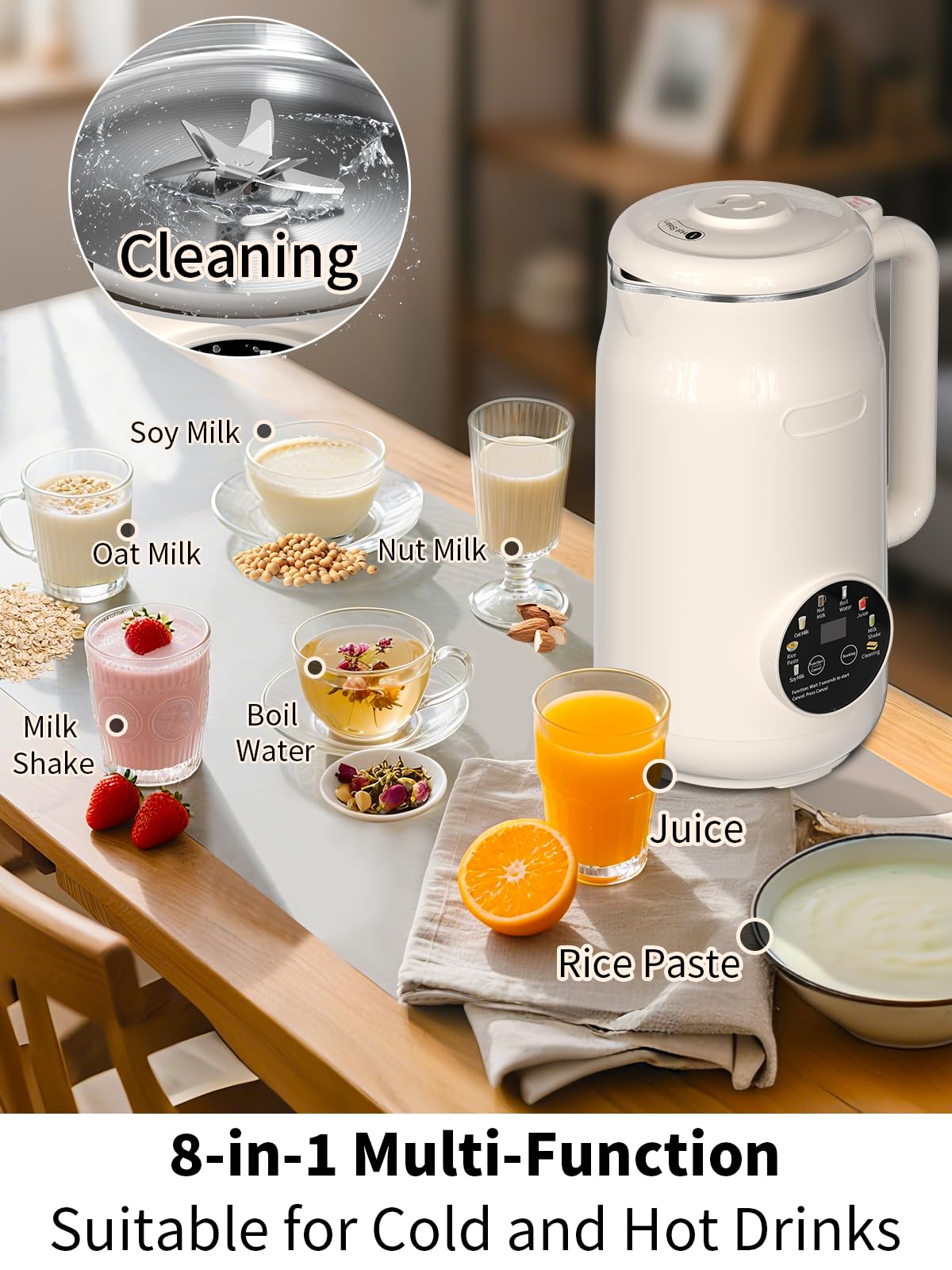 Peteme 8-in-1 control panel showing user presets for plant-based milks