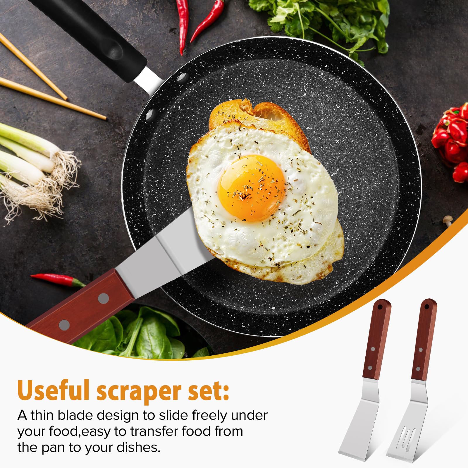 PETHOMKIT cast-iron skillet spatula set suitable for grilling and serving.