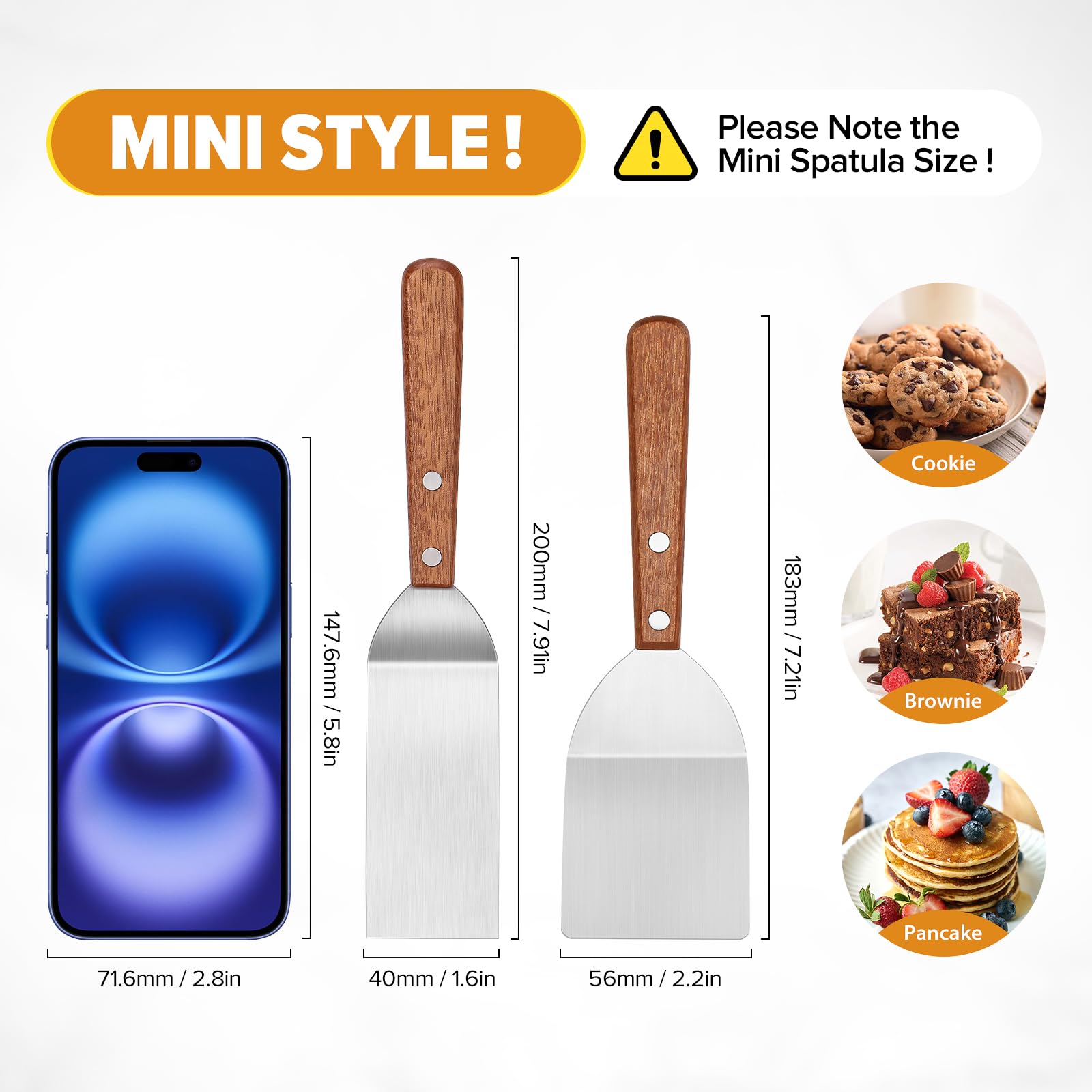 PETHOMKIT wooden-handle stainless spatula provides heat-resistant grip during cooking.