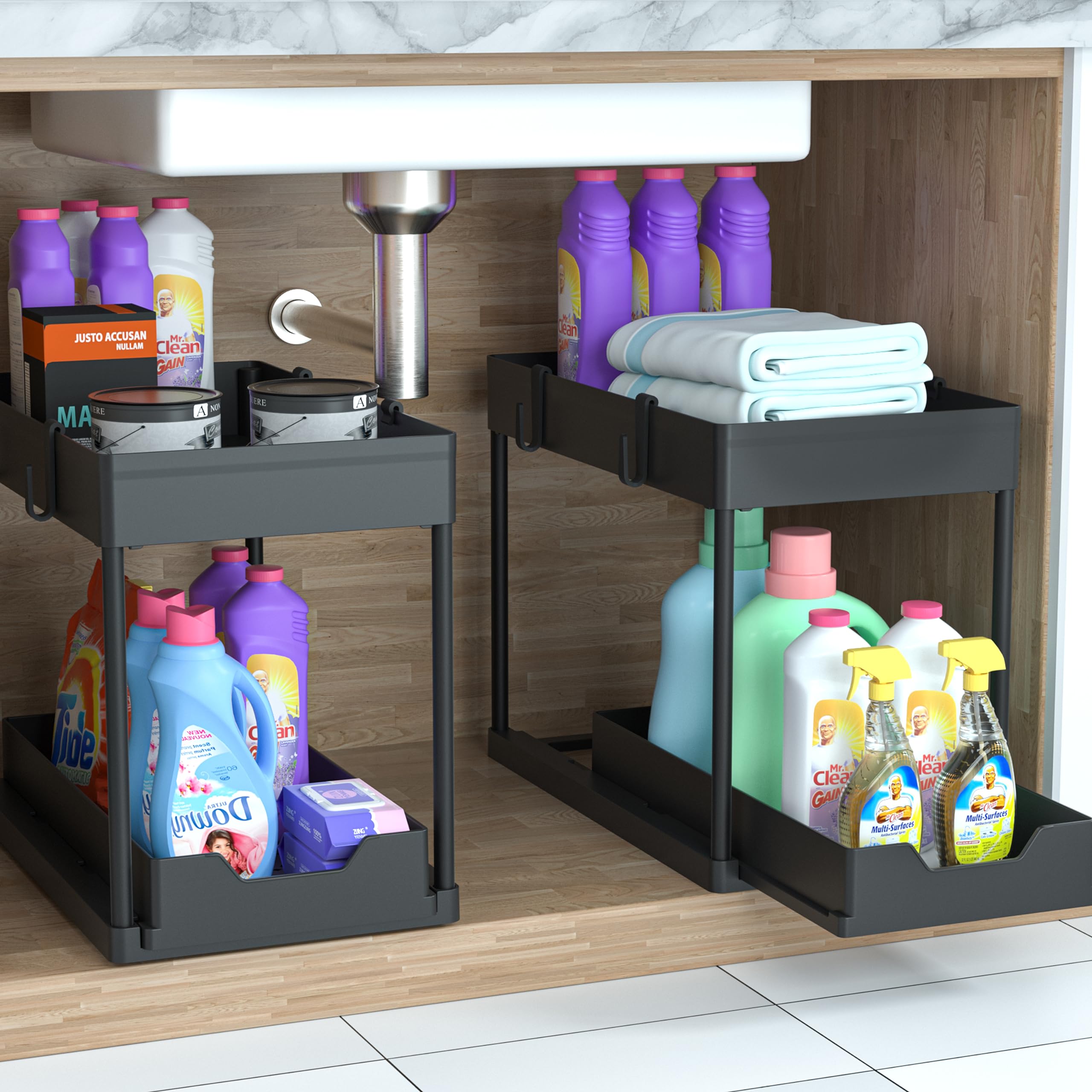 petisal under-sink organizer two-tier slide-out for efficient cabinet use