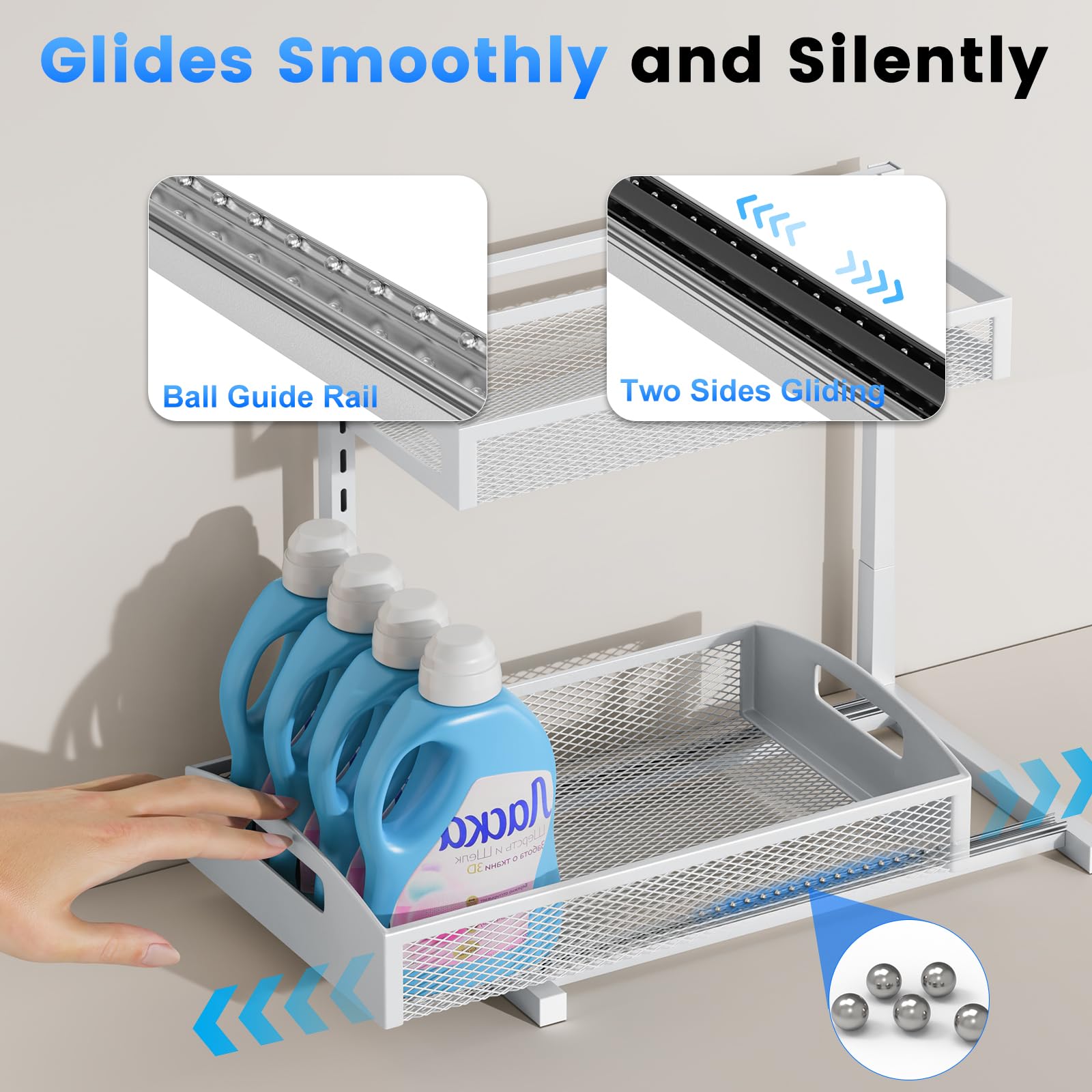 Petiza ball slide system keeps heavy items within reach.