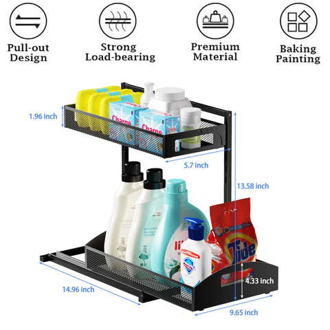 Petiza under sink organizer 2-pack left-right mounting, flexible placement.