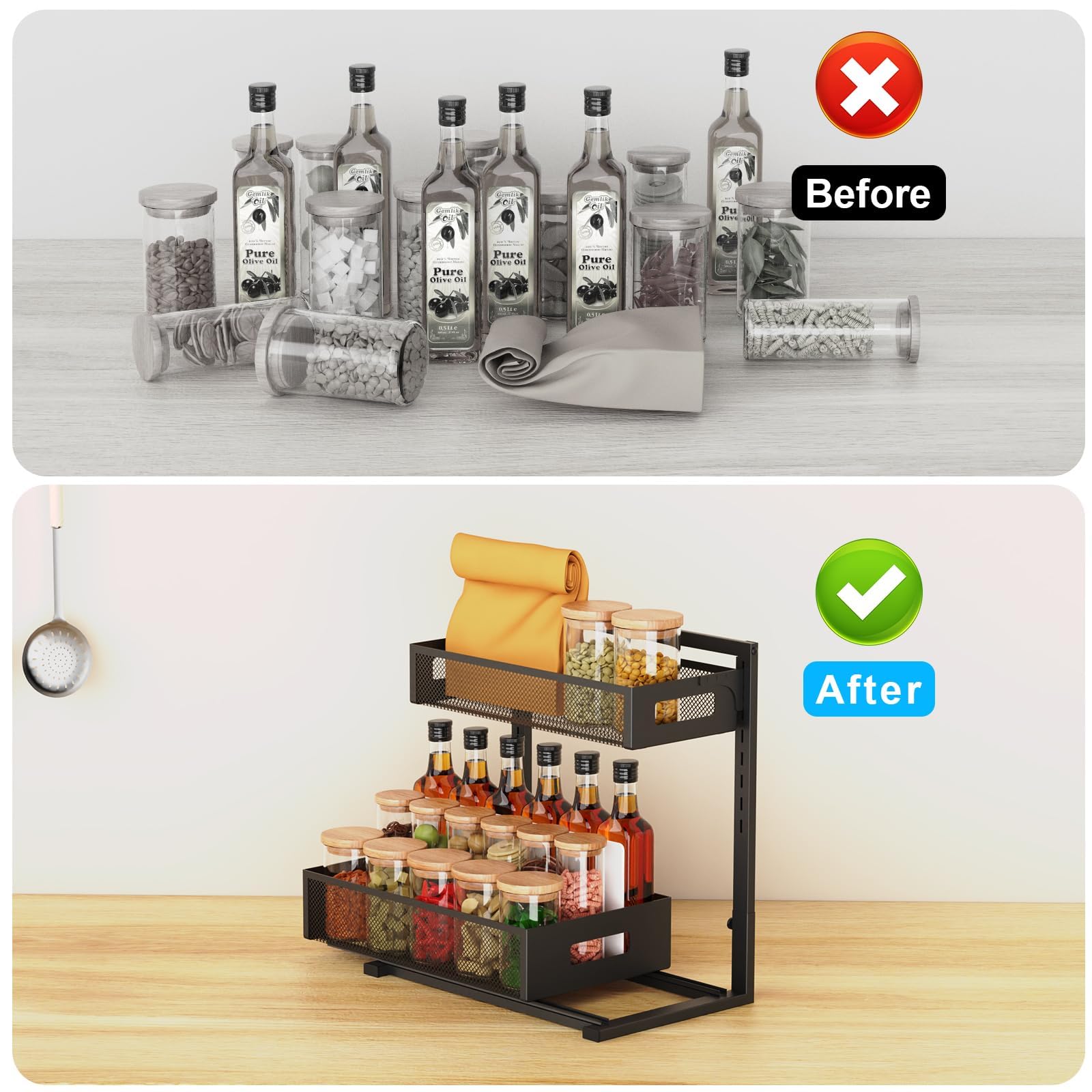 Petiza supports up to 50 pounds for sturdy storage under cabinets.