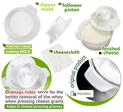 PetriStor piston top diameter 3.9 inches helps even pressing of curds.