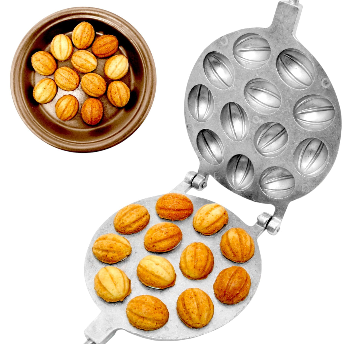 PetriStor walnut cookie mold 12 assembly enables repeatable oreshki shapes.