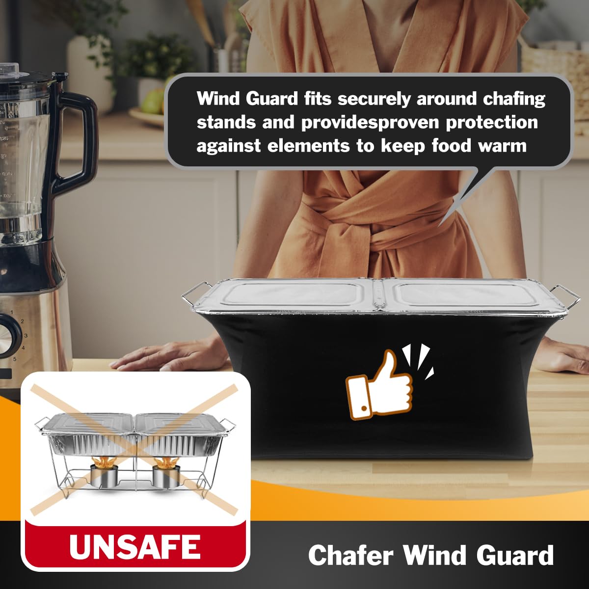 Peurif Chafer Wind Guard enhances heat retention for warm dishes