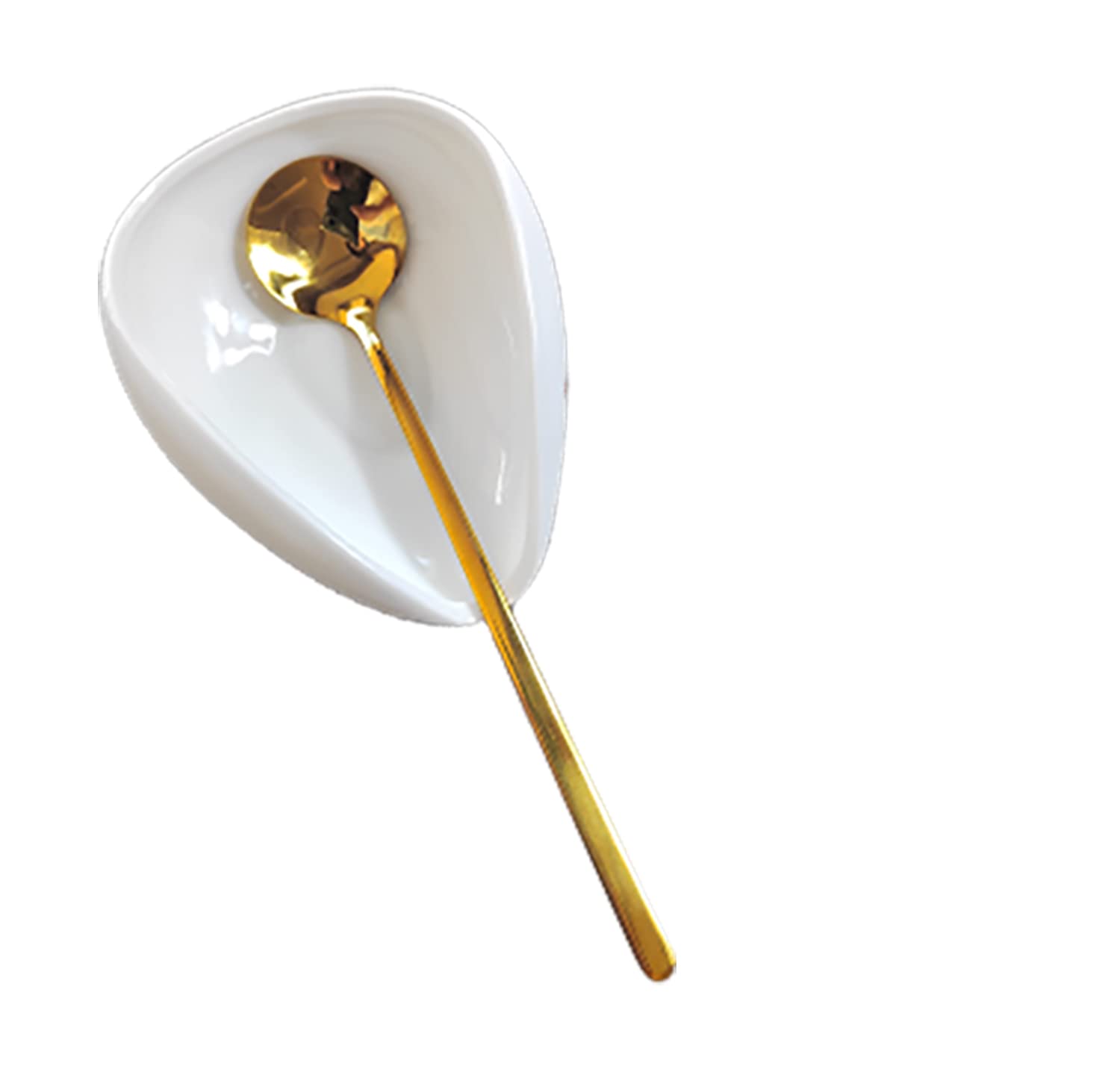 PFCTRJR coffee spoon rest in white and gold keeps countertops tidy after stirring.