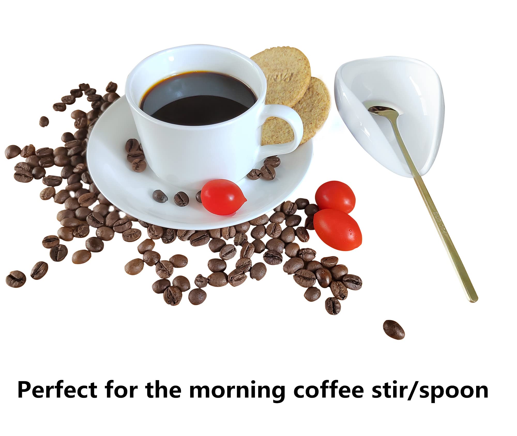 PFCTRJR mini ceramic spoon rest neatly holds espresso spoons on the counter.