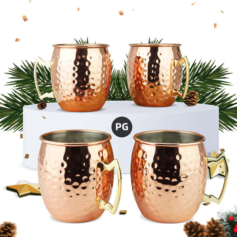 PG Moscow Mule Mugs set of four hammered cups for cocktails.