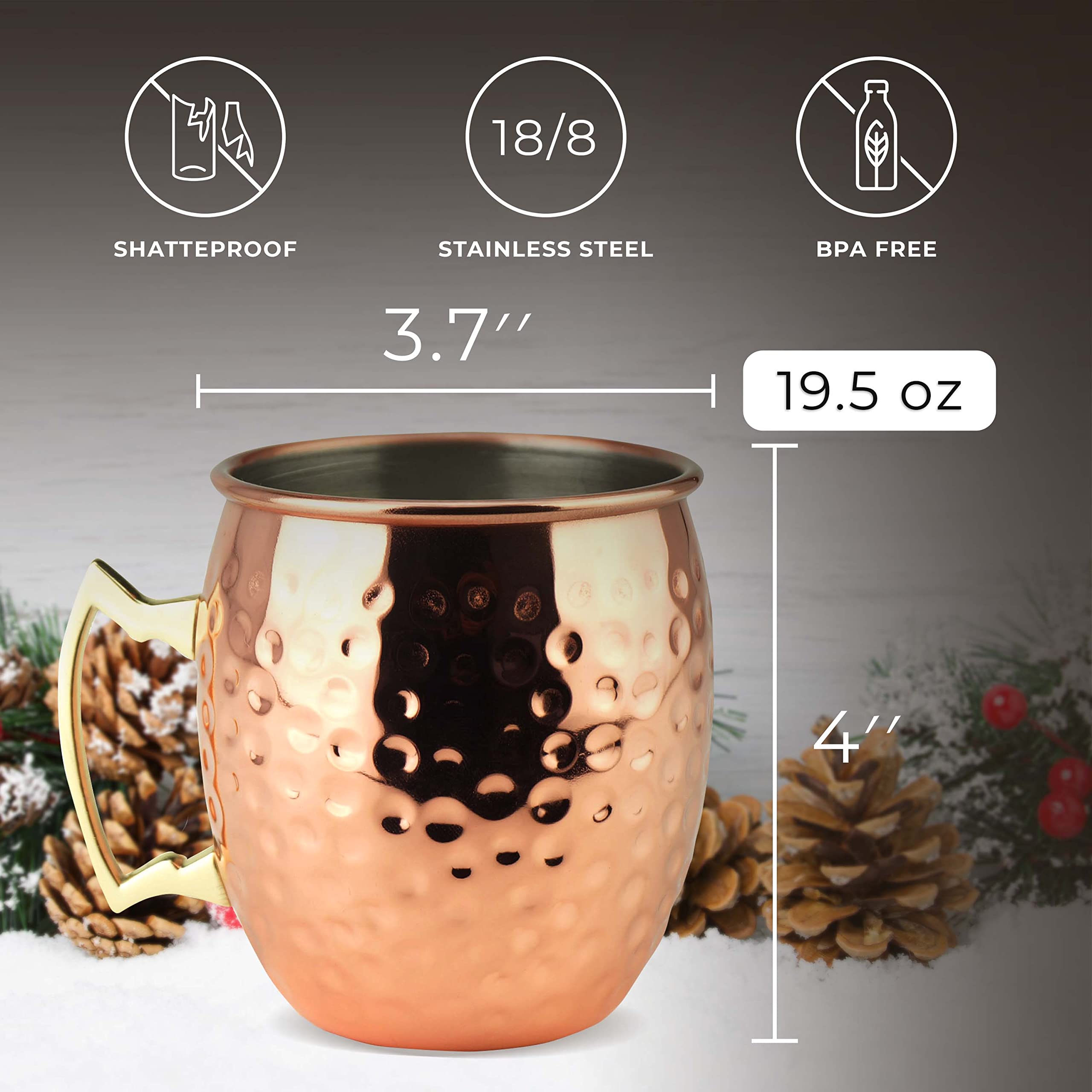 Stainless-steel core with copper plating in PG Moscow Mule Mugs.