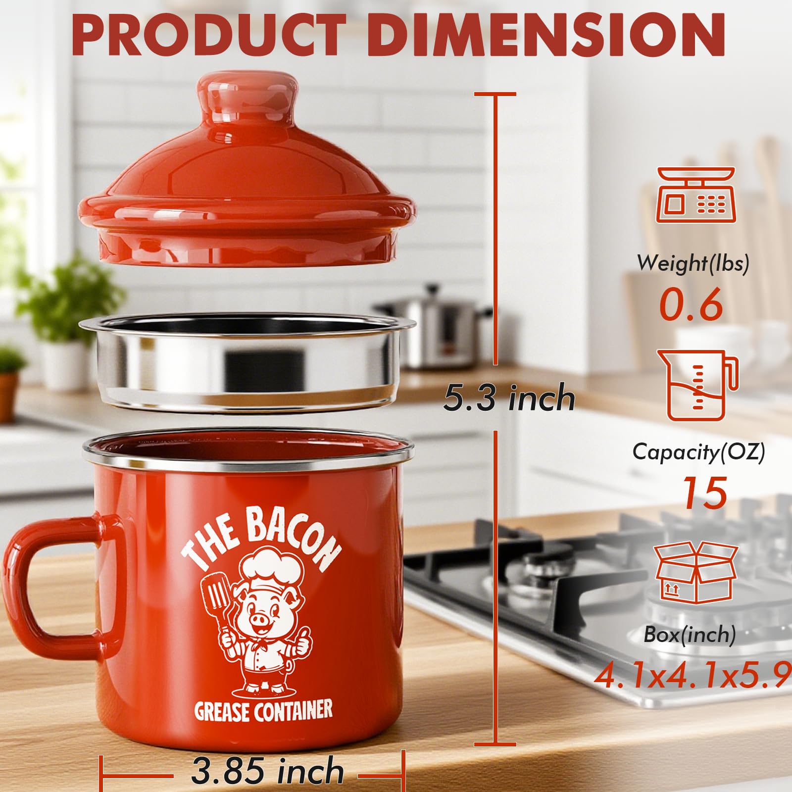 Dishwasher-safe grease container simplifies post-cooking cleaning.