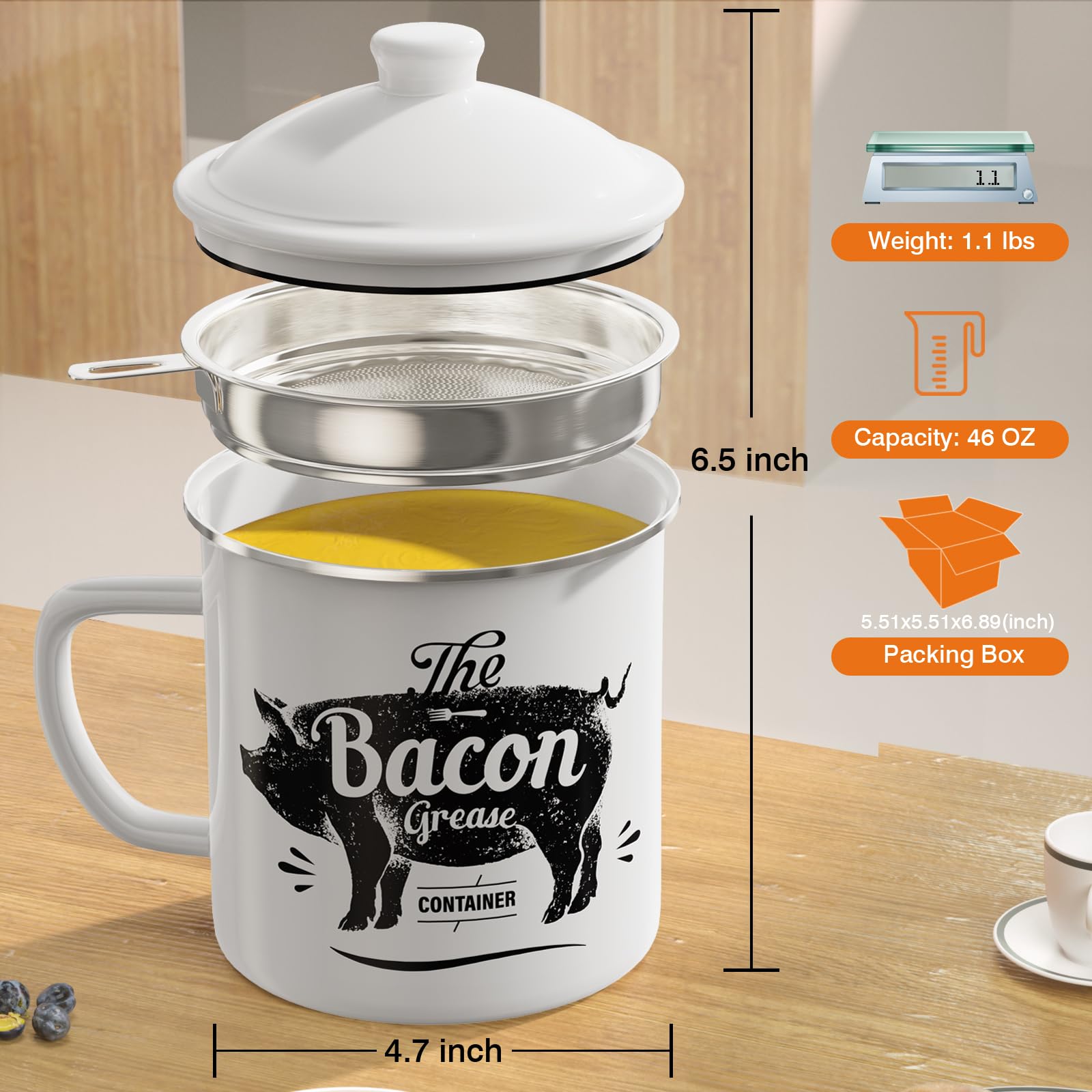PGYARD 46oz enamel grease keeper reduces waste and clutter
