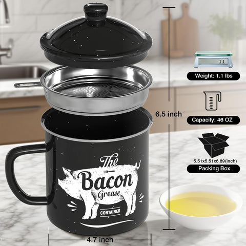 PGYARD 46oz enamel grease keeper highlights large capacity for storage and reuse