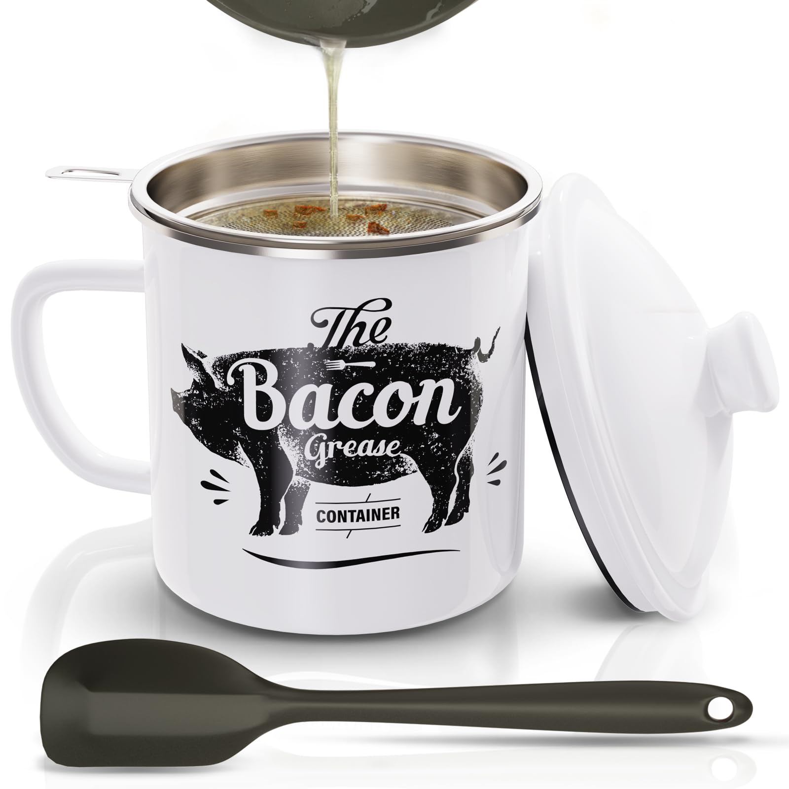 PGYARD bacon grease container with strainer for easy filtration
