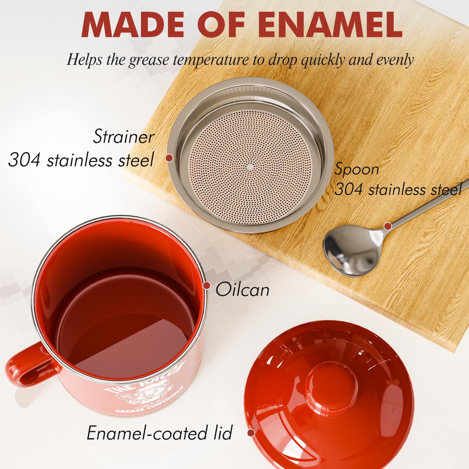 Retro farmhouse style PGYARD grease container elevates kitchen decor while storing hot oil.