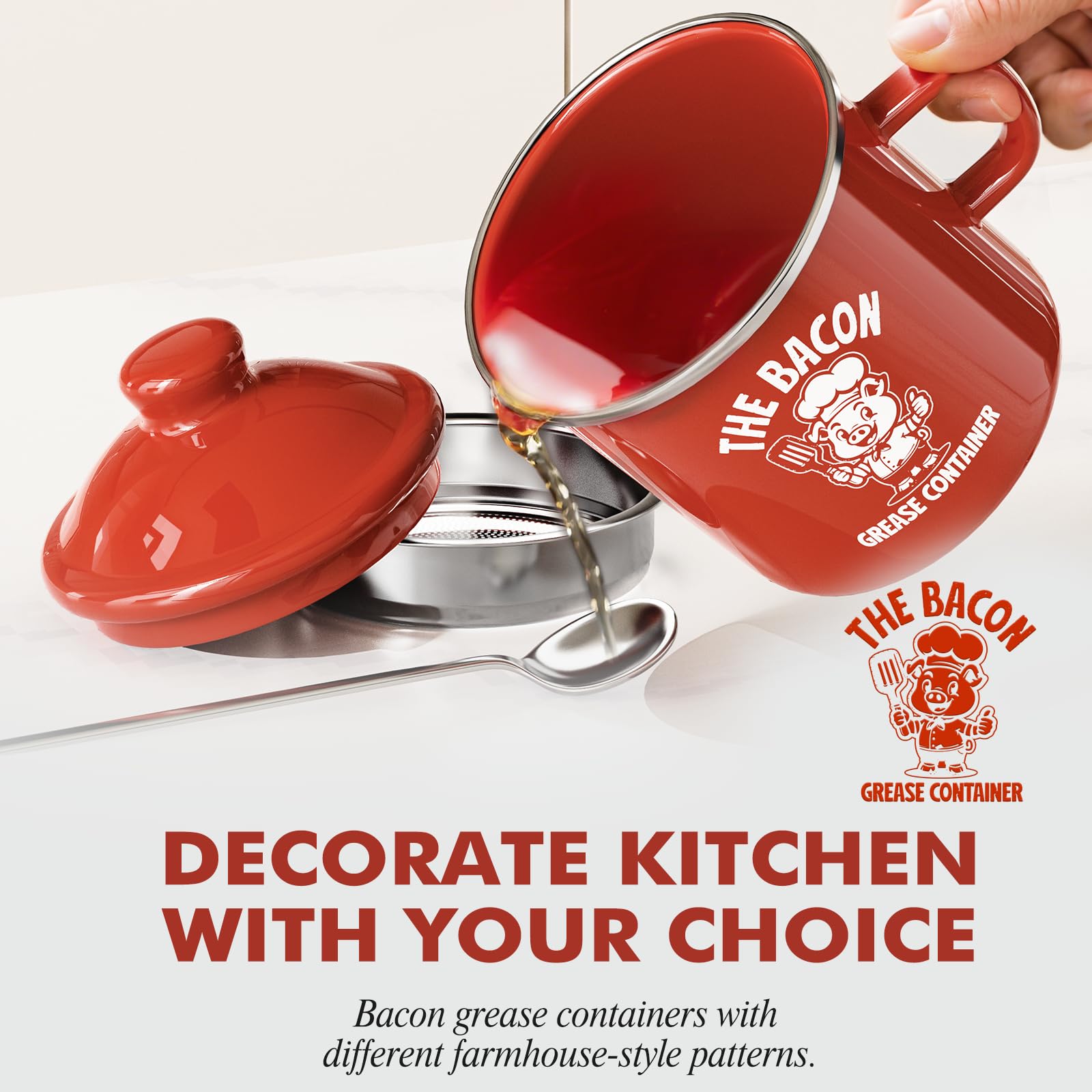 PGYARD enamel grease container with lid keeps odors out and oil tidy.