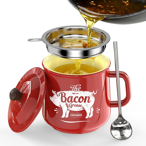 PGYARD ceramic bacon grease saver on counter with strainer for easy reuse