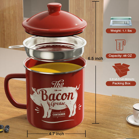 PGYARD enamel grease keeper in red adds farmhouse style and practical storage.