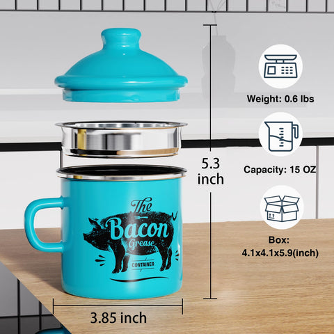 PGYARD enamel grease saver with light blue lid for odor control